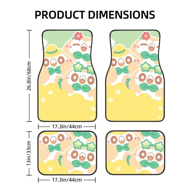 เสื่อปูพื้นรถโปเกมอน-rowlet-ผ้าเช็ดเท้าพื้นหลังด้านหน้าอเนกประสงค์4ชิ้นทั้งชุดพร้อมยางรองกันลื่น