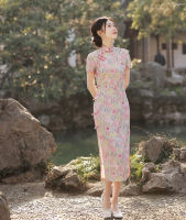 เซ็กซี่พิมพ์ Cheongsam ซาติน Elegant R ผู้หญิง Qipao จีนทุกวัน Dress