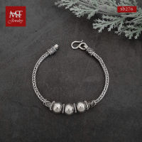 MT สร้อยข้อมือเงินแท้ ลายสี่เสา ประดับบอลกลม งานรมดำ ข้อมือ 17 ซม. Solid 925 Sterling Silver Bracelet (sb276) MT Jewelry มณีธารา