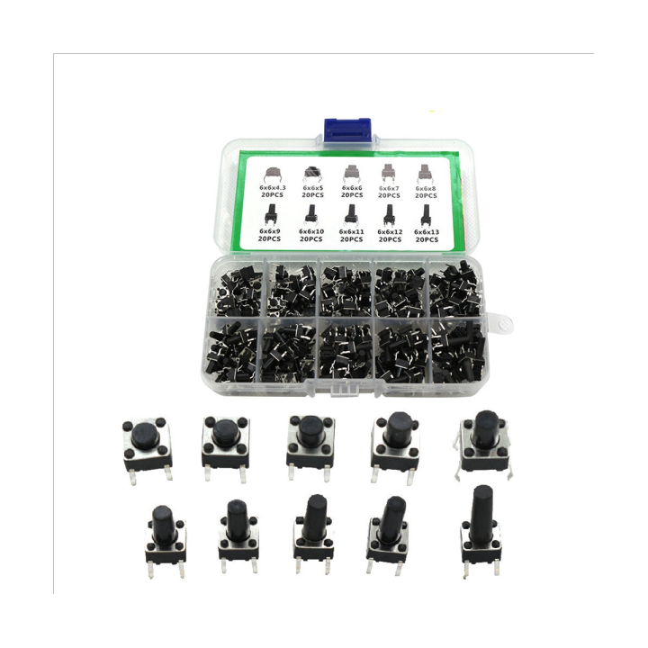 200PCS Light Touch Button Key Switch ABS Key Switch Box Set 10 Kinds of