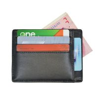 Plus Size Genuine Leather Card Holder Flat Dermal Skin Card Case with Easy Coin Money Pockets Custom Name Company LOGO Card Holders