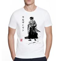 Summer Fashion Immortal Samurai Sumi-E Print Short Sleeve All-Match O-Neck White Casual Tee Men T Shirt Comfortable Tops