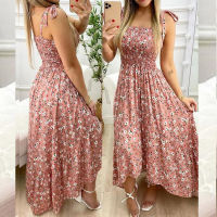 Vintage Printed Women Dress  Summer Sexy Vest Lace-up Bow Straps Sleeveless Ladies Long Dresses Elegant Party Dress Vestidos