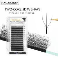 NAGARAKU ขนตาแบบพัดจำนวนมากสองแกน3D W รูปร่างสำเร็จ12เส้น/ถาดโคลเวอร์บานขนตาปลอมนุ่มธรรมชาติ