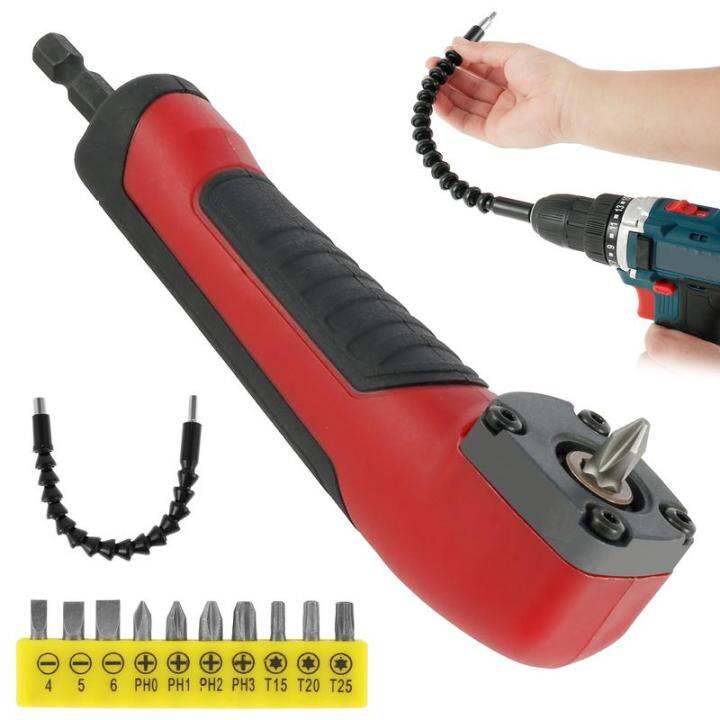 Right Angle Attachment 90° Right Angle Drill Adapter with 10 Bits and 1