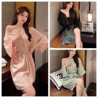 Pure Desire Style Nightgown Bathrobe Womens Spring And Autumn Summer Ice Silk 2023 New Solid Color Sexy Summer Pajamas Home Clothes