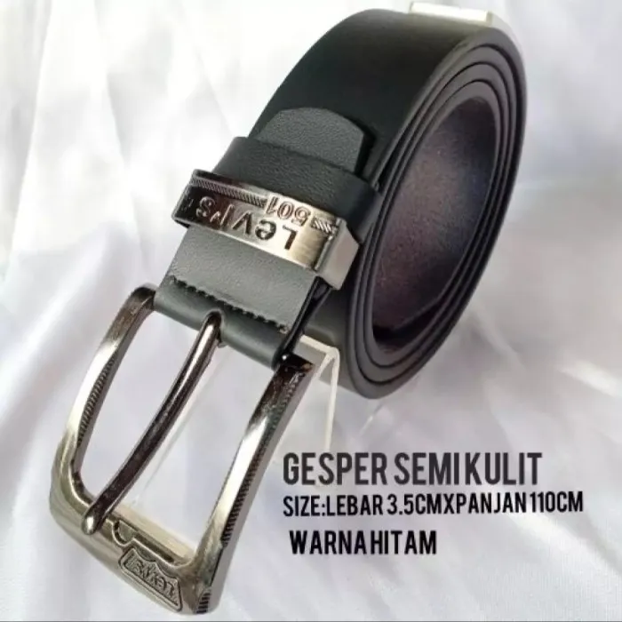 Jual Ikat Pinggang Pria sabuk Gesper resleting asli kulit. - Hitam