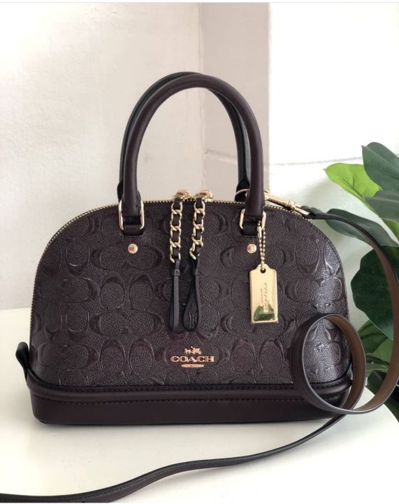 Original Coach Mini Sierra Satchel In Signature Debossed Patent Leather  F55450 - Wine /Black