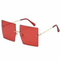 New Arrival Elegant Style Oversized Square Rimless Red Shades Glasses Women Girls Metal Frame Gradient TAC Lens Sunglasses Uv400