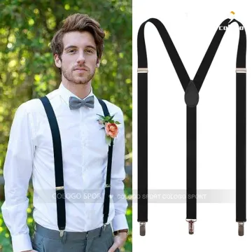 Vintage Hook Suspenders for Men Wedding 3.5cm Wide X-Black Heavy Duty Big  Tall Adjustable Elastic Trouser Braces Straps-Black