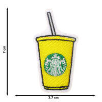 JPatch - แก้วน้ำ โลโก้ สตาร์บัคส์ คอฟฟี่ กาแฟ เมอร์เมด สีเหลือง ตัวรีดติดเสื้อ อาร์มรีด อาร์มปัก มีกาวในตัว การ์ตูนสุดน่ารัก งาน DIY Embroidered Iron/Sew on Patches