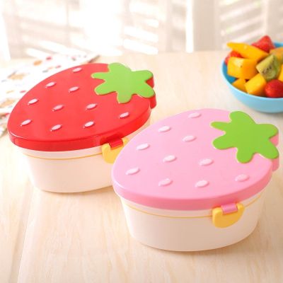 ▧✥◕ 500ml Strawberry Shape Lunch Box2 Layer Food Fruit Storage Bento Boxs Red Pink Microwave Tableware Kid Cute School Bowl
