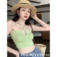 Huangyoyo เสื้อครอปท็อปเซ็กซี่ สีพื้น สไตล์เกาหลี V728