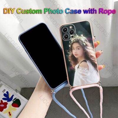 [2023ใหม่] เคสสร้อยคอ DIY สำหรับ iPhone 14 13 12 11 Pro Max X XR SE 7 8 Plus ภาพแต่งผนังฝาครอบสายซิลิโคนคาดลำตัวเชือก