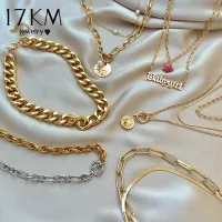 17KM Fashion Asymmetric Lock Necklace for Women Twist Gold Silver Color Chunky Thick Lock Choker Chain Necklaces Party Jewelry