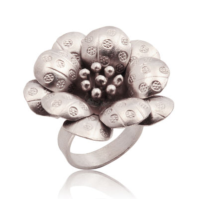 Great to wear as a valuable gift ring flower pure silver Thai Karen hill tribe silver hand made Size 7 8 9   Adjustable ของขวัญแหวนลวดลายดอกไมไทยเงินแท้ งานเงินแท้ ชาวเขาเผ่ากะเหรี่ยง