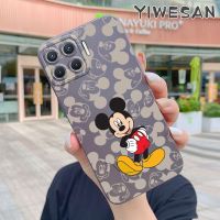 YIWESAN เคสปลอกสำหรับ OPPO A93 2020 F17 Pro Reno 4F Reno 4 Lite เคสกรณีการ์ตูนน่ารักมิกกี้สแควร์สีโลหะบางแบบซิลิโคนปลอกเต็มเลนส์ปกปกป้องกันกระแทกกรณีเด็ก