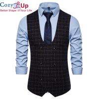 COZY ผู้ชายแขนกุดเสื้อกั๊กสไตล์อังกฤษคู่ตรวจสอบ Waistcoat SLIM FIT เสื้อแจ็คเก็ตธุรกิจอย่างเป็นทางการ GILET