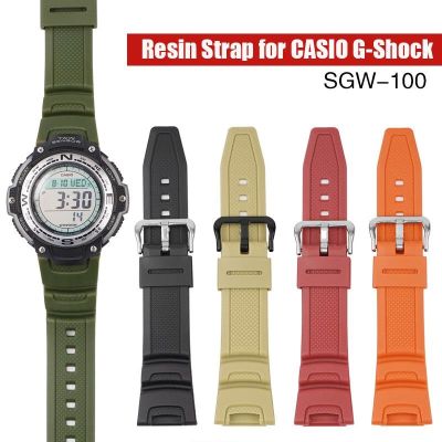 ● สายยางเรซิ่นสำหรับ Casio G-SHOCK SGW-100 หัวเข็มขัดสแตนเลสกีฬากันน้ำผู้ชายเปลี่ยนสายนาฬิกาข้อมือสำหรับ SGW100