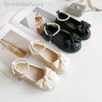 【hot】♨ﺴ☢  Leather Shoes for Wedding 2023 Early Brand New Kids Flats Pearls Ankle School