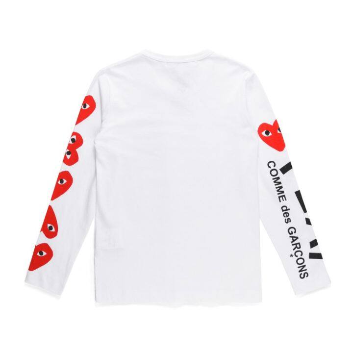 comme-des-garcons-cdg-play-เสื้อยืดลําลองสําหรับผู้ชายผู้หญิงผ้าฝ้ายแขนยาวทรงสลิม