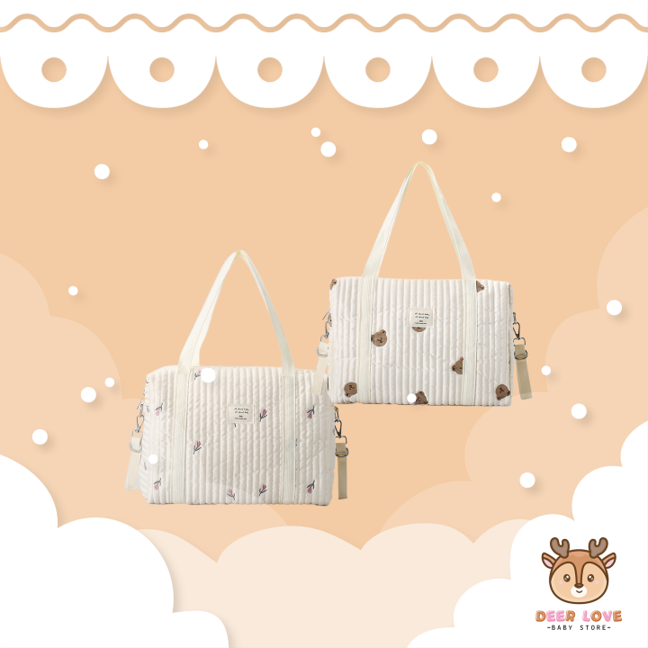 Korean Quilted Multifunctional Mommy Bag Cute Embroidered Tote Bag