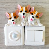 Light Switch Stickers Wall Stickers Socket Ornaments Living Room Creative Corgi Resin Statue Household 3d Kid Room Decoration Wall Stickers Decals