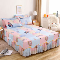 Cute Cartoon Print Ruffle Double Bed Sheet Mirco Fiber Plain Ruffles Bed Cover Soft Skin-friendly Bedsheet Bed Linen Bedding