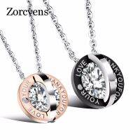 ZORCVENS Fashion Lovers Cubic Zirconia Pendant Necklaces Men Women Black Gold Color Stainless Steel Chain