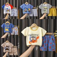 Summer Kids Short Sleeve Suit Pure Cotton Boys Girls Cartoon Tops Shorts Set Korean Baby Clothing T-Shirt