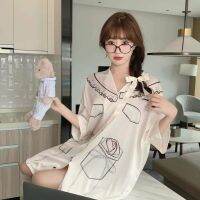 --SY23726∋ silk s summer th cardigan ghtdress loose lazy texture lapel pted home service