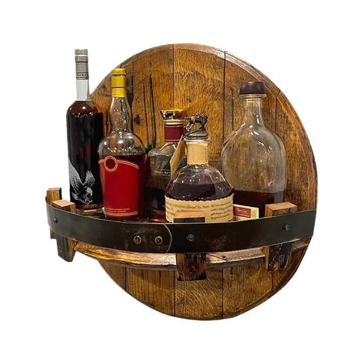 Bar Vintage Wooden Wine Bottle Holder Round Shelf Wall Display Decor