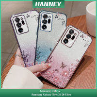 HANNEY สําหรับ Samsung Galaxy Note 20 20 Ultra เปลือกโทรศัพท์มือถือสะอาด กระดาษแฟลช bling เปลือกกระดาษป้องกันการสั่นสะเทือน 6d การชุบสีลับ สวนลวดลายอ่อน TPU ฝาครอบด้านหลัง MM-08