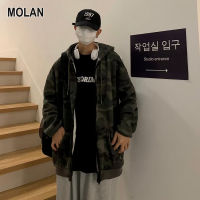 MOLAN เสื้อสเวตเตอร์ถักมีซิปสำหรับผู้หญิงเสื้อสเวตเชิ้ตแขนยาวผ้าฝ้ายเทอร์รี่เสื้อกันหนาวลายทหารฤดูใบไม้ผลิและฤดูใบไม้ร่วงสไตล์หลวม