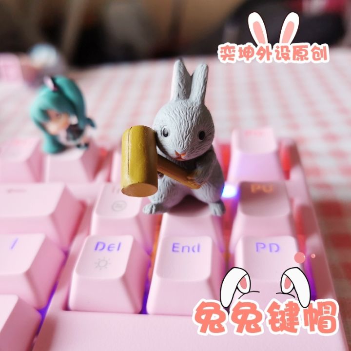 หมวกแป้นพิมพ์-กระต่าย-abs-keycap-แป้นพิมพ์กล-ครอบครัว-cherry-axis-diy-handiwork-cartoon-pink-customized-creativity-special-ecs-r4-oem-keycaps-cute-girl-gif