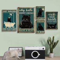 2023◘¤ Black Cat Vintage Posters Funny Bathroom Canvas Prints Cute Animal Wall Art Decorative Paintings For Home Decor