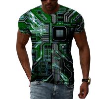 Round Neck Personality Circuit Board graphic t shirts For trendyol Men Summer Hip Hop street style Casual Printing T-shirts Tops