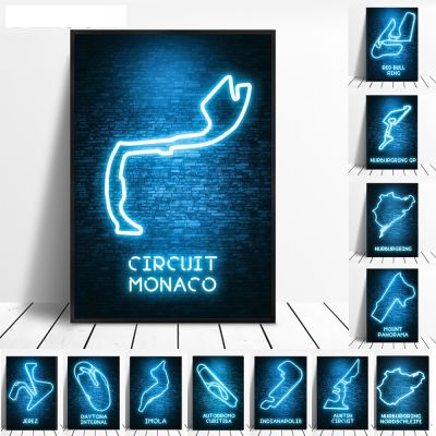 F1 Neon Art Poster Formula One Canvas Painting Wall Picture F1 Race Track Prints in Various Countries Modern Home Decoration