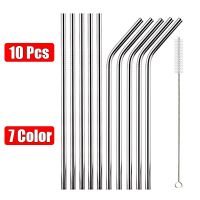 10 Pcs Reusable Stainless Steel Straws Set with Cleaner Brush Party Cocktail Metal Drinking Straw for Kitchen Bar Accessories Specialty Glassware