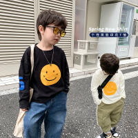 Childrens 2023 spring new smiley face long-sleeved T-shirt boys and girls baby Korean style handsome cotton letter underwear blouse