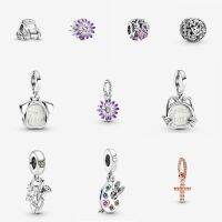 Original 925 Sterling Silver Openwork Purple Daisy My Pet Dog Cat Electric Car Watering Can &amp; Trowel Beaded Cross Dangle Charm