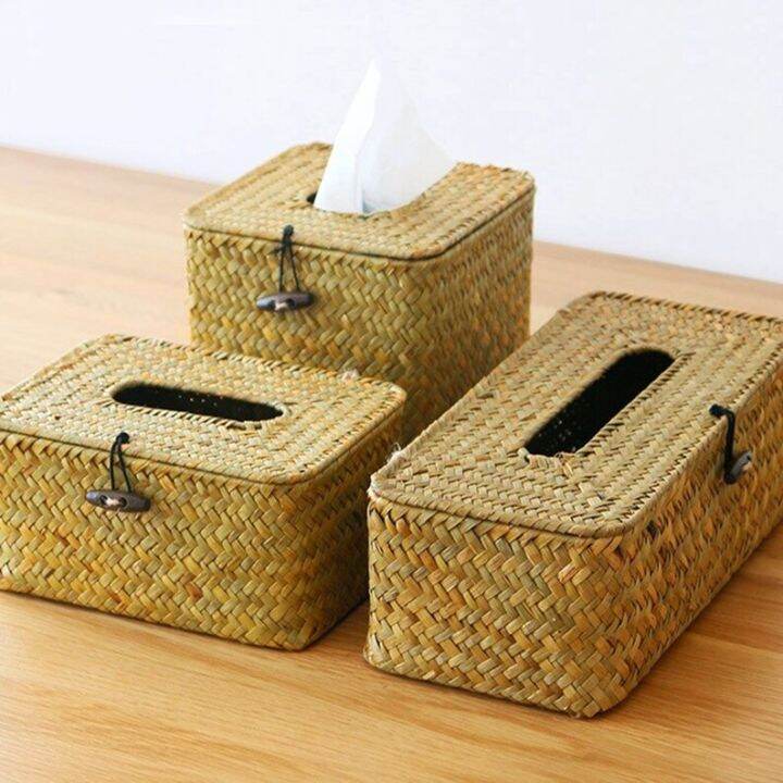 Woven Tissue Box Lid Decorative Seagrass Wicker Tissue Box Holder