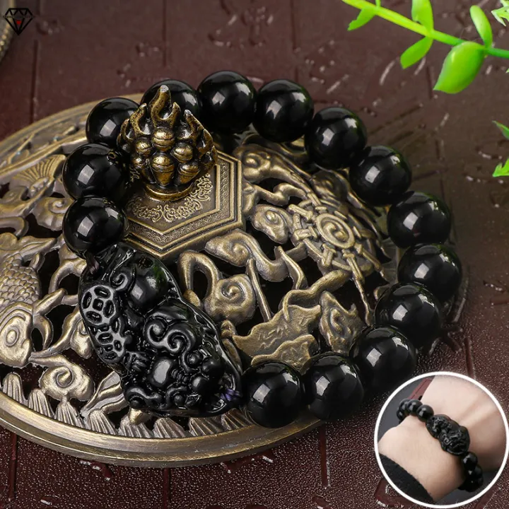 Bracciale Feng Shui In Ossidiana Nera, Braccialetto Con Perline - Foto 5