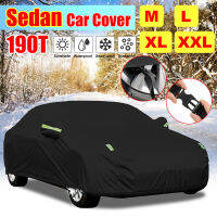 190T Universal Full Black Auto Car ครอบคลุมกลางแจ้งกันน้ำ Sun Rain Snow Protection UV สำหรับ Sedans Sunshade ครอบคลุม Mlxlxxl