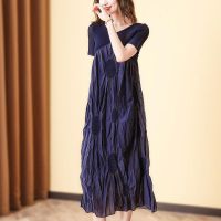 2023 Hot Belly-covering slimming dress summer  new skirt French style long skirt Miyake pleated plus size womens clothing