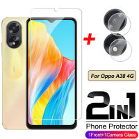 กระจกนิรภัยป้องกันหน้าจอแบบ2 In 1สำหรับ Oppo A38 A58 A78 OppoA38 4G 5G 2023ป้องกันความใสระดับ HD ฟิล์มเลนส์กล้องถ่ายรูป9H ฝาครอบกระจกโปร่งแสง