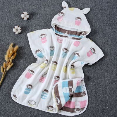 60x60cm Baby Bath Towel 6 Layers Cotton Gauze Hooded Kids Cape Poncho Cartoon Printed Breathable Ultra Absorbent Infant Up
