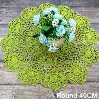 40CM Round Vintage Green Cotton 3D Flowers Table Cloth Crochet Doily Tea Cup Tablecloth For Christmas Wedding Banquet Decor Pad