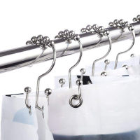 12PcsSet Stainless Steel Double-sided Shower Curtain Hook Rollerball Heavy-duty Multifunctional Hook Household Bathroom Supplie