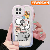 YIWESAN เคสสำหรับ OPPO A15 A35 A15s 4G เคสลายการ์ตูนสัตว์ขอบคลื่นสีสันสดใสเคสเนื้อครีมเคสโทรศัพท์โปร่งใสนิ่มป้องกันเลนส์กล้องปลอกซิลิโคนเคสใสกันกระแทก